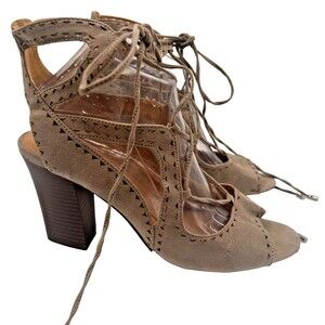 Kaari Blue Womens Hannah Lace Up Sandals Gray Cutout Ultra High Heel 9.5 M New